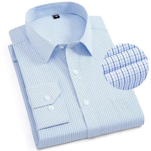 Горячая Распродажа, Умные повседневные мужские рубашки среднего возраста, Удобные Свободные нежелезные мужские рубашки в полоску/клетку с длинным рукавом - Цвет: B2114