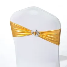 Металлический золотой блестящей Цвет ленты из спандекса на стулья для украшения свадебных стульев с пряжки с короной, Лайкровые эластичные, для украшения свадебных стульев вечерние hotel