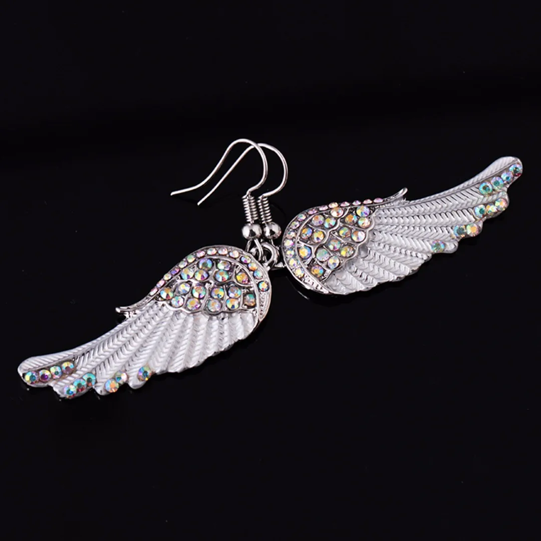 3 Colors Angel Wings Feather Dangle Crystal Earring Antique Elegant Women Jewelry