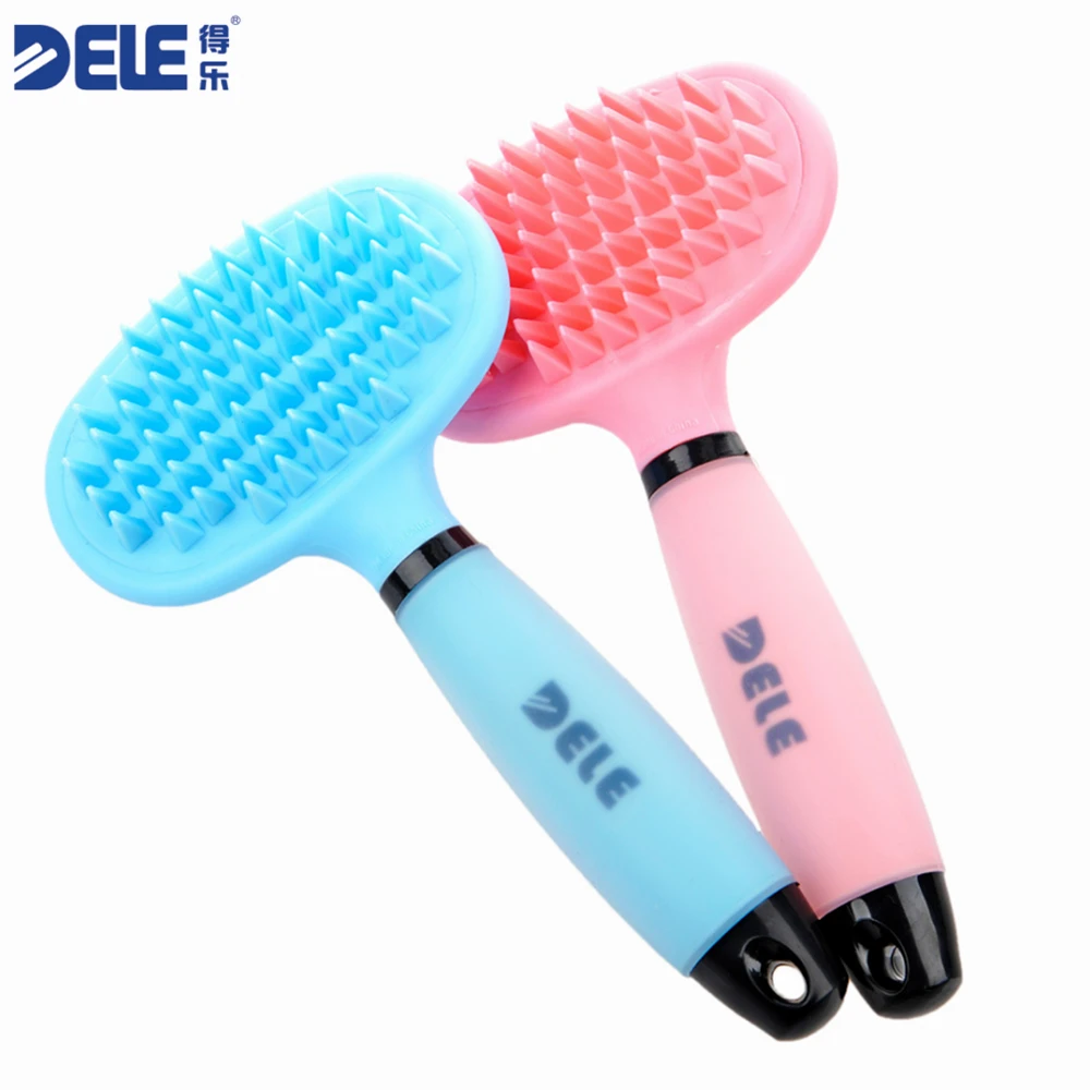 DELE Silicone Handle Pet Grooming Tool 2 Colors Massage Bath Dog Brush
