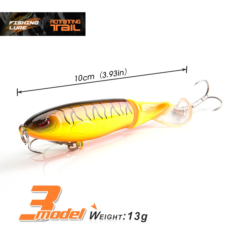 DONQL Minnow Rotating Tail Fishing Lure 10cm 13g With Soft Whirling Tail Treble Hooks Whopper Popper Topwater Fishing Baits      (10)