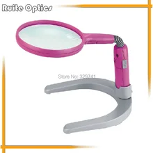 2X 4X розовая ручная скамья настольная Лупа с подсветкой со светом и подставкой