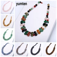 Yumten Rainbow Choker Gemstone Large Necklace Natural Stone Jewelry Ethnic Boho Accessories Power Crystal Women Trendy Gifts yumten grey agate necklace female natural stone power crystal coin rainbow choker charm chain reiki women vintage jewelry men