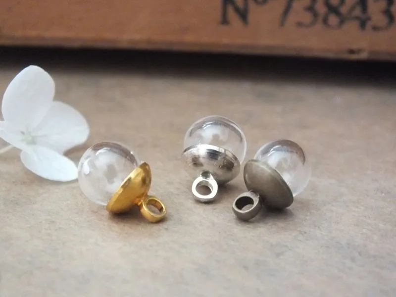 

Free ship!! 8x3mm ball glass globe with 8mm beads cap/ 3 color can choose/ jewelry findings charms DIY glass vial pendant