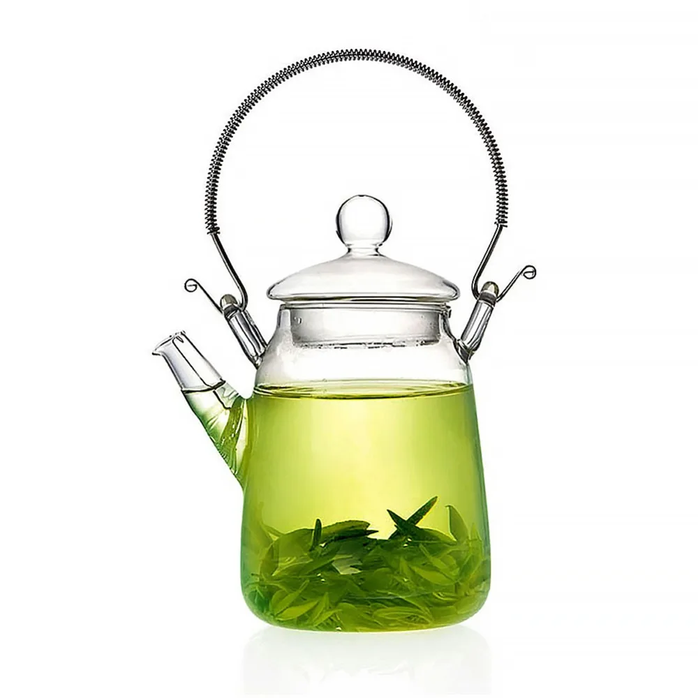 Clear Body Glass Teapot with Metal Handle High Quality Hot or Iced
