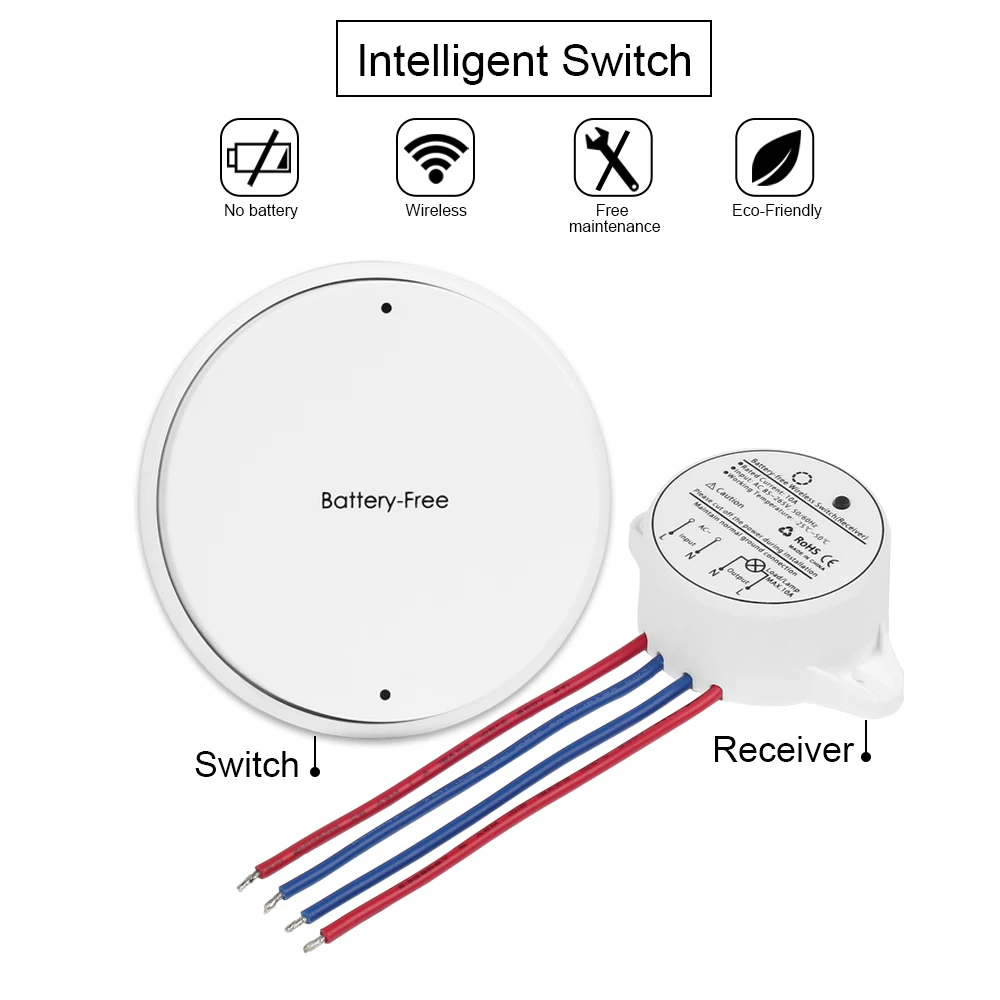 

Battery-free Wireless Light Switch RF Control Self-powered Wall Switch, No Battery Wireless Light Switch Kit For Home Lighting