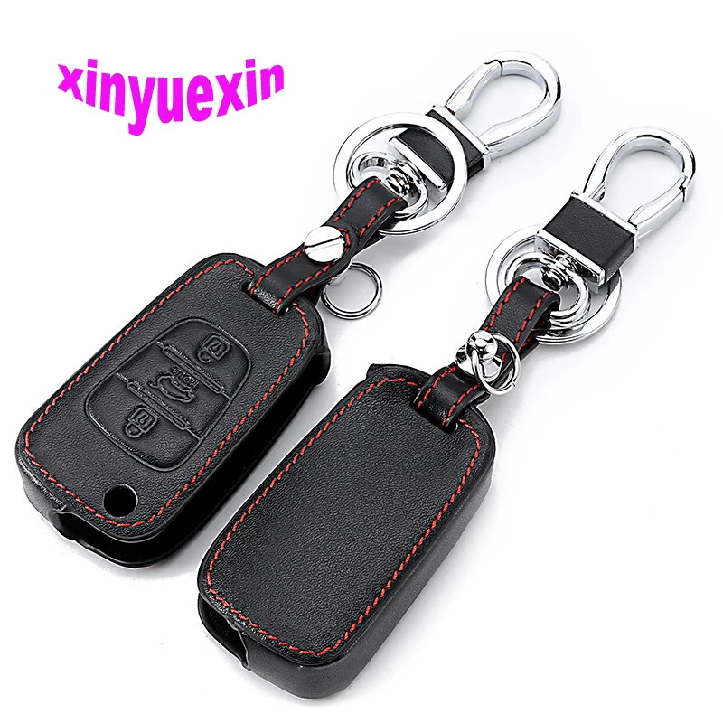 Кожаный чехол для автомобильного ключа Xinyuexin Kia RIO K2 K5 Sportage Sorento Ceed Hyundai i20 i30 i35 iX20 iX35