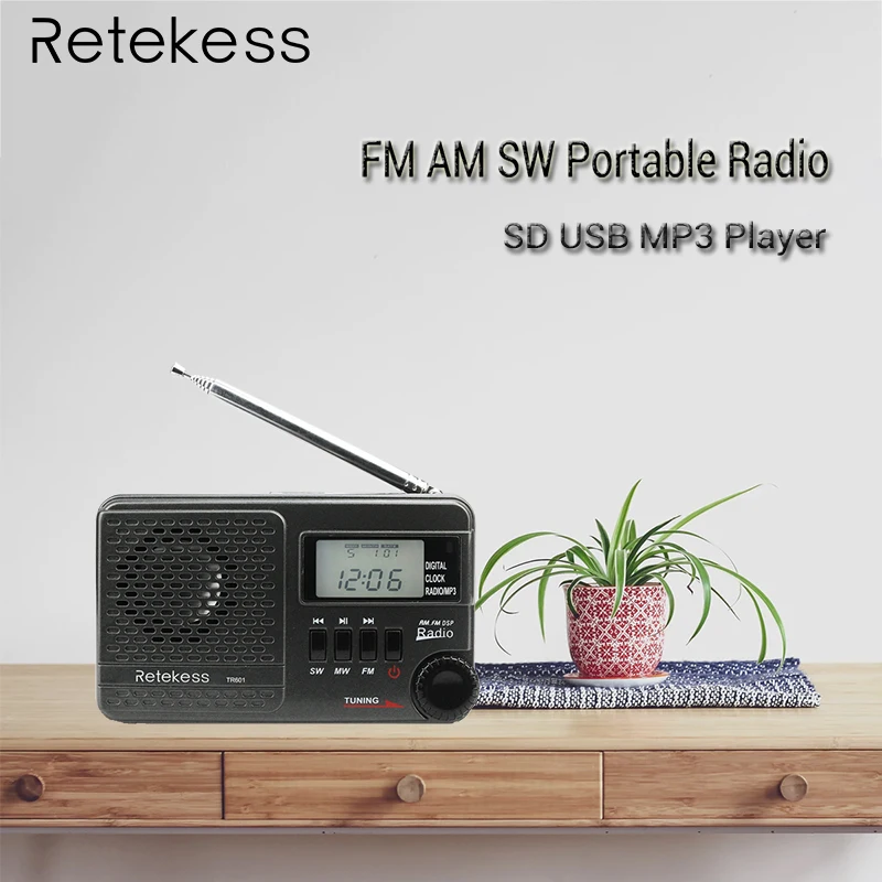 RETEKESS цифровые часы радио TR601 DSP FM AM SW радио приемник динамик с MP3-плеером Поддержка Micro SD карты и USB аудио вход