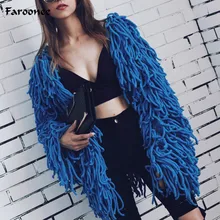Winter Shaggy Knitted Tassel Faux Fur Coat Women Thicken Warm Autumn Long Sleeve Overcoat Chaqueta Muje Streetwear Outwear Coat