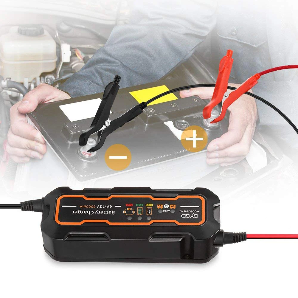 

BYGD 6V/12V 5A Smart Car Battery Charger Portable Full Automatic Battery Charger & Maintainer for Car Motorcycle Van SUV 5000mA