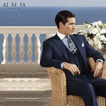 Две пуговицы темно-синего цвета жениха смокинг с лацканами с острыми углами жениха костюм для шафера свадебные костюмы выпускного вечера(куртка+ брюки+ жилет