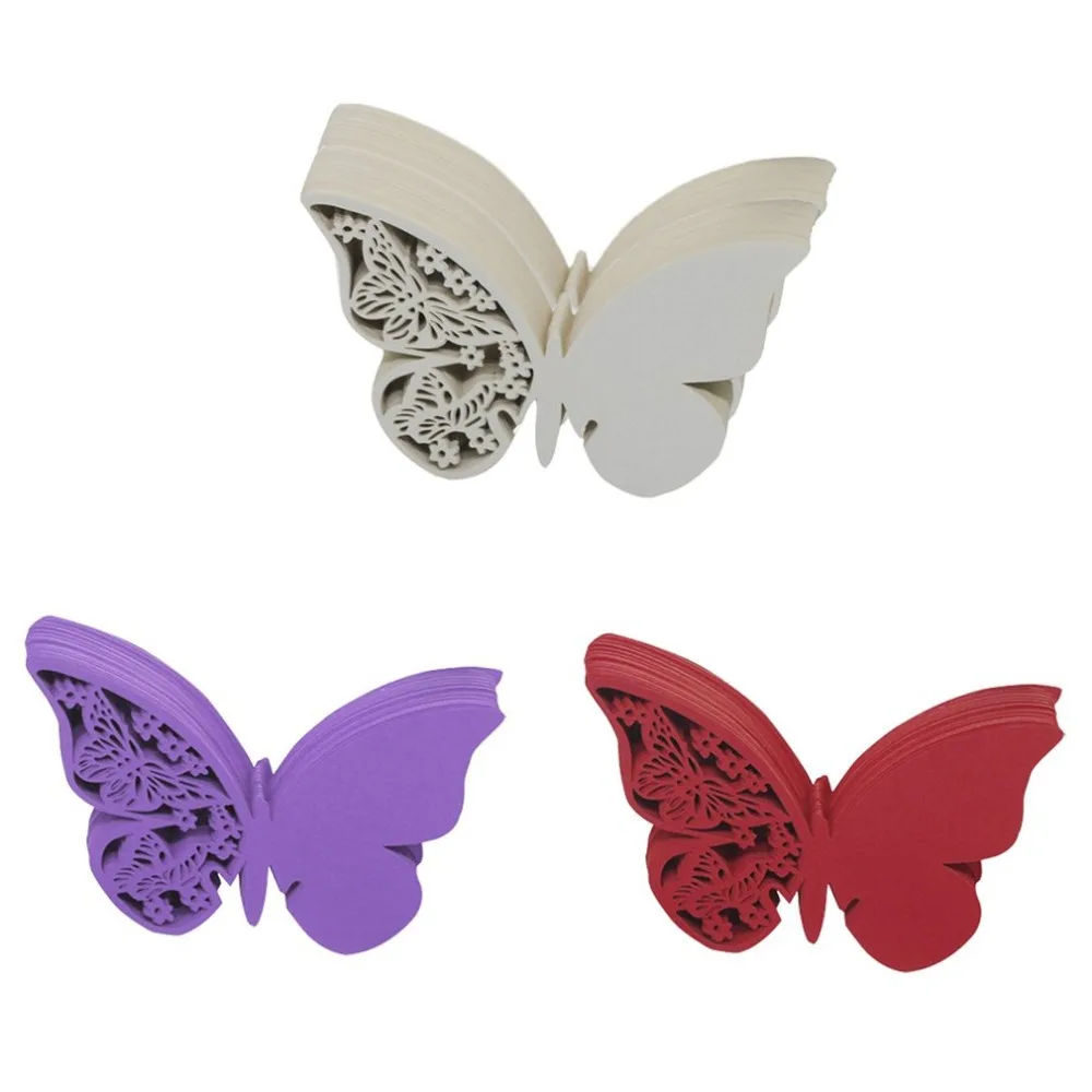 

50PCS/SET Unique Hollow Out Butterfly Party Cards Table Mark Wine Glass Name Place Card for Birthday Wedding Event Decoration