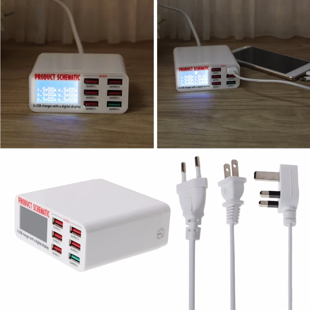 

Multiple Circuit Protection Quick Charge QC 3.0 6-Port USB LED Voltage Current Digital Display Charger Adapter