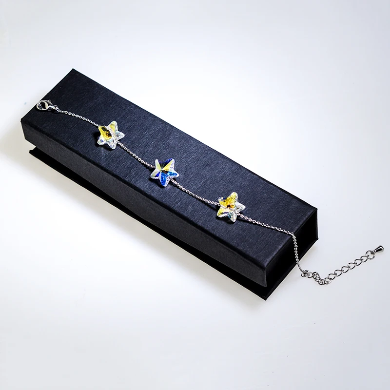 

Bulage Women Girls Simple Stars Beads Chain Bracelet Crystals From Swarovski Handmade Knots Lucky Bracelet Silver Color Jewelry