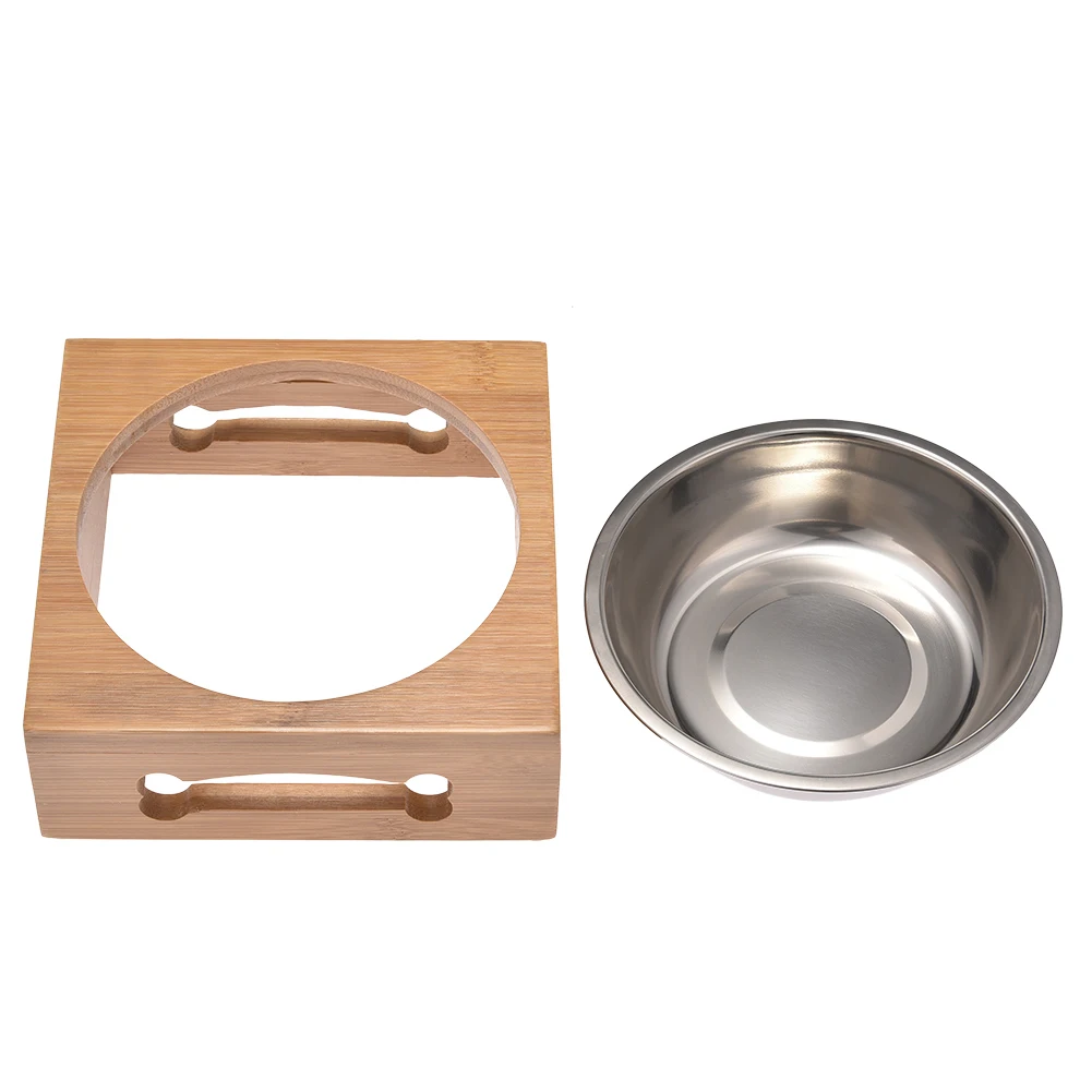 Solid Wood Pet Bowl Bamboo Stainless Steel Dish Rack Single Bowl Food Water Storage Bowls Pets Feeder High Quality for Dogs Cats