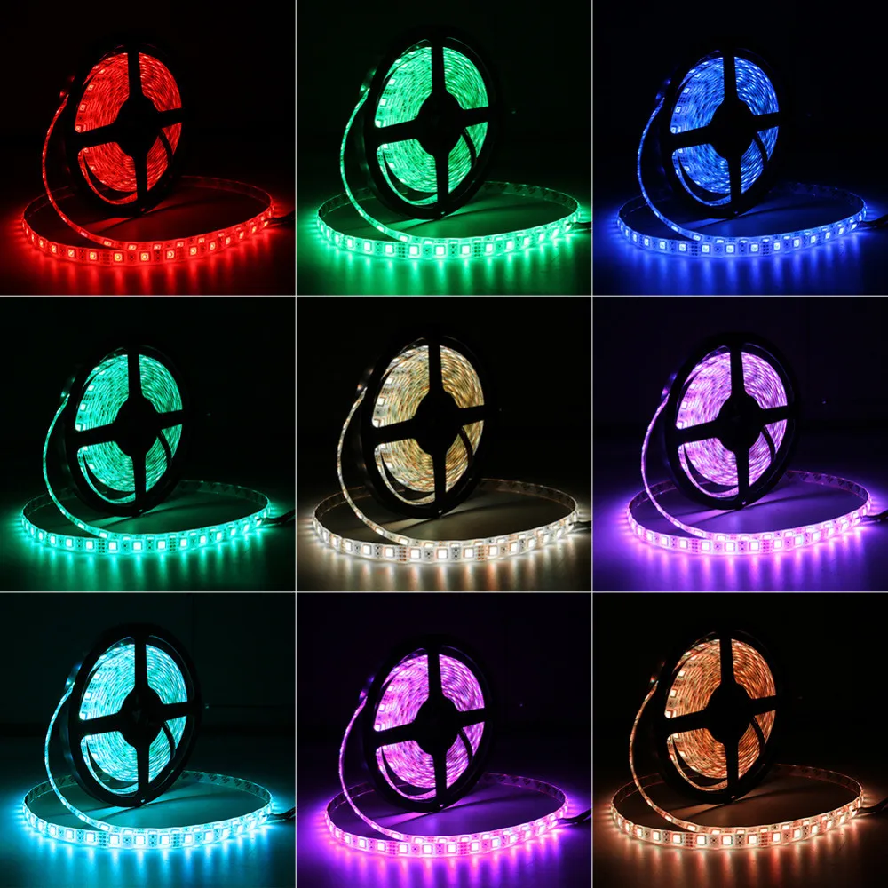 

RGB LED Strip Light Flexible Diode Ribbon Tape DC 12V 5M 300LEDs SMD 5050 Waterproof Power Remote Lighting 44Key 7color