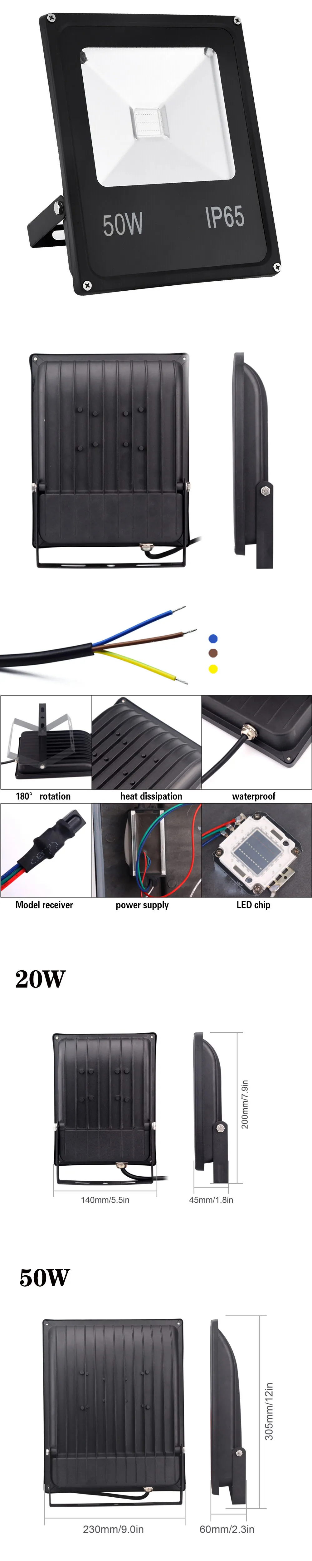 RGB Светодиодный прожектор AC85-265V 10 Вт 20 Вт 30 Вт 50 Вт RGB Светодиодный прожектор IP65 Водонепроницаемый наружное ландшафтное освещение с 24Key ИК-пультом дистанционного управления