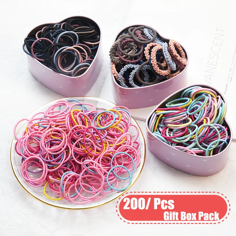 

200pcs/Gift Box 3 cm Hair Accessories Girls Rubber Bands Scrunchy Elastic Hair Bands Kids Baby Headband Decorations Ties Gum