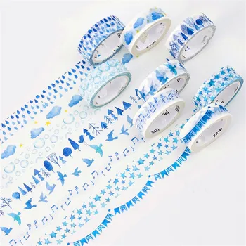 

New Creative Blue Notes Raindrops Forest Flags Stars Clouds Decorative Washi Tape DIY Masking Tape School Office Supplies