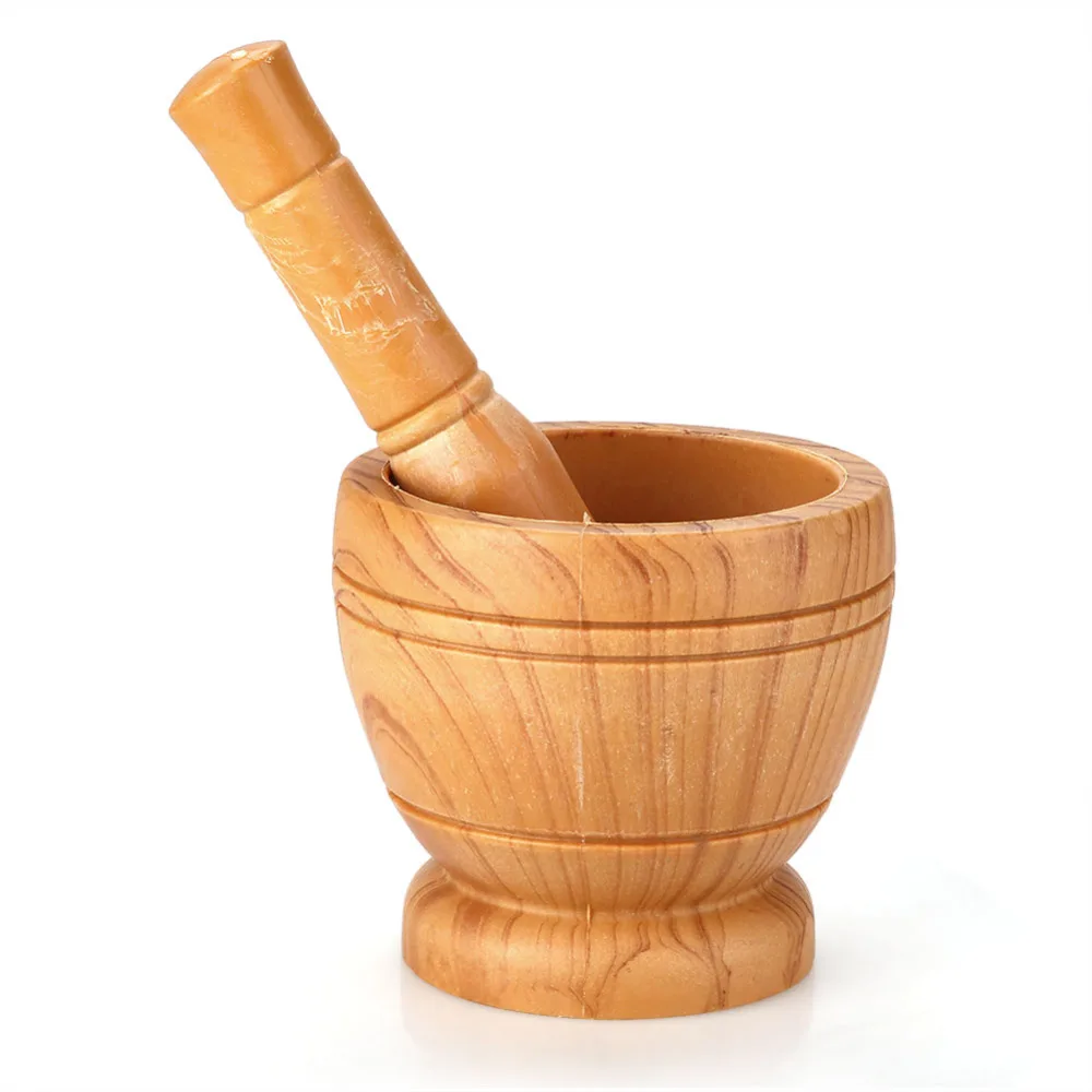 Kikier Wooden Mortar and Pestle Set Wooden Pestle Garlic Pesto Agitator Herbal Grinder Mixing Bowl Tool 