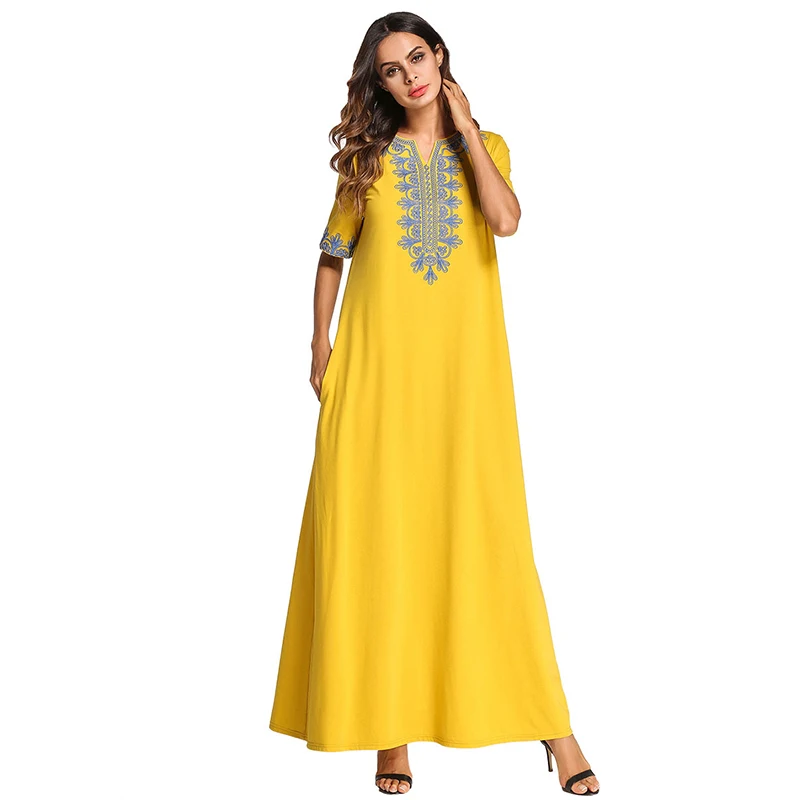 

Women Abaya Dress Dubai Yellow Large Size Bangladesh Islamic Clothing Abaya Large Size female Party Maxi Kaftan Robe