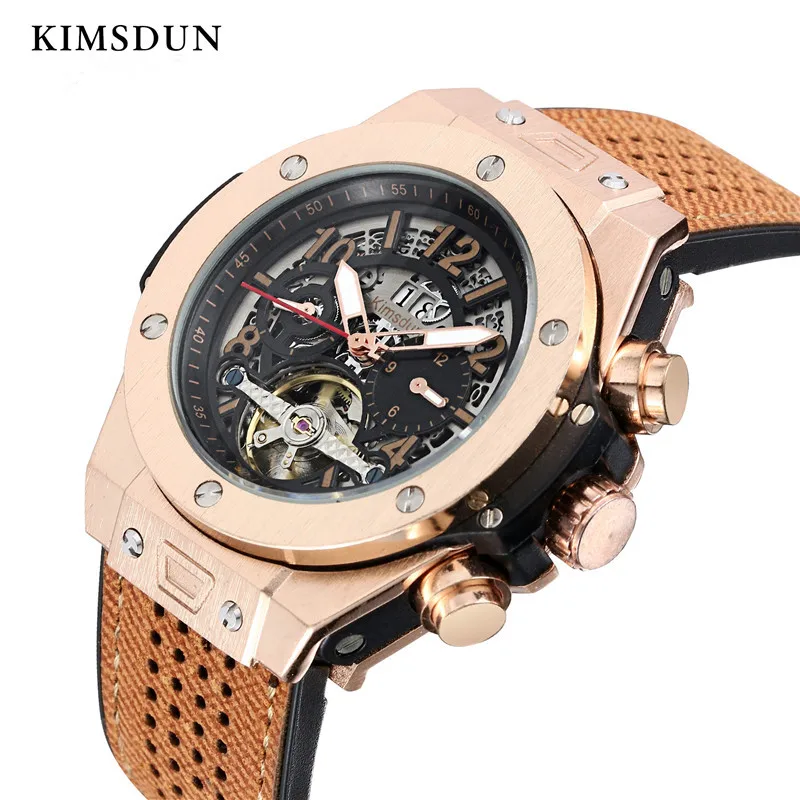

KIMSDUN Luxury Automatic Mechanical Mens Watches Relogio Leather Business Watch Men erkek kol saati Male Clock Montre Homme