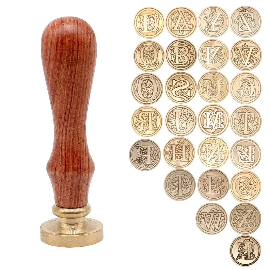 

Retro Letter A-X Sealing Classic Initial Wax Seal Stamps Alphabet DIY Decorative Letter Wedding Greeting Card Wooden Stamps