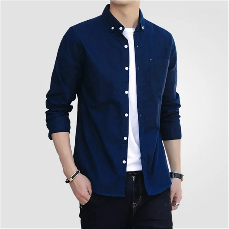Для мужчин рубашка демисезонный с длинным рукавом Slim Fit Мужской мягкий комфорт Твердые модные строгий костюм рубашки для мальчиков плюс разме - Цвет: 1