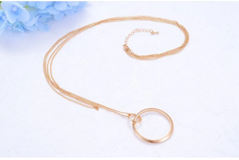 Shineland Женская модная недорогая бижутерия золотой серебряный цвет многослойная двойная цепь круг кулон ожерелье для оптовой продажи