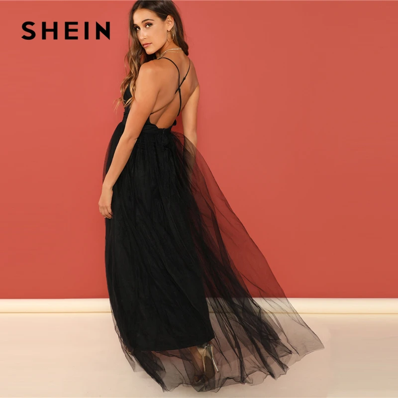 SHEIN Платье На Бретелях С Низким V-Образным Вырезом Платье Свободного Ккроя С Открытой Спиной