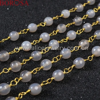 

BOROSA New Arrival Gold Silver Color Natural Gray Necklace Druzy Stone Faceted Beaded Chains Necklace Free Shipping JT070