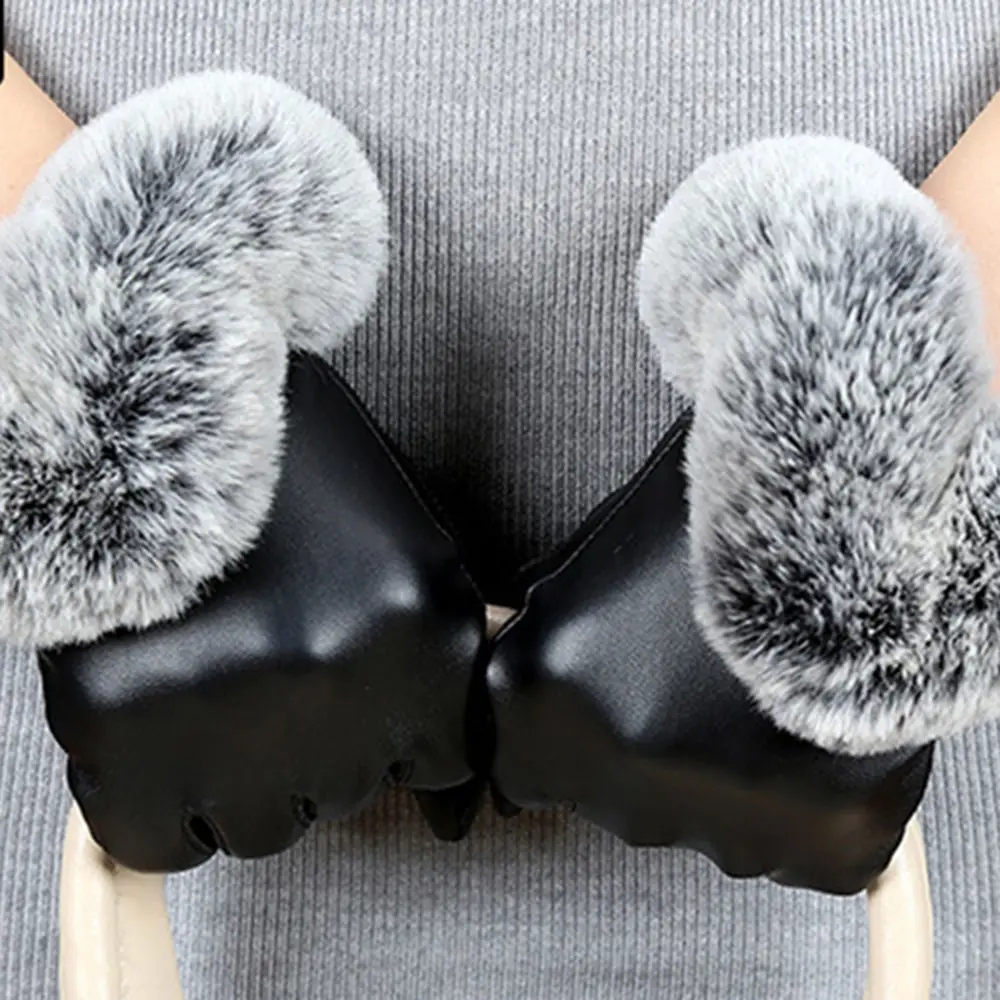 Женские кожаные перчатки с меховой подкладкой, теплые зимние перчатки с натуральным пальцем