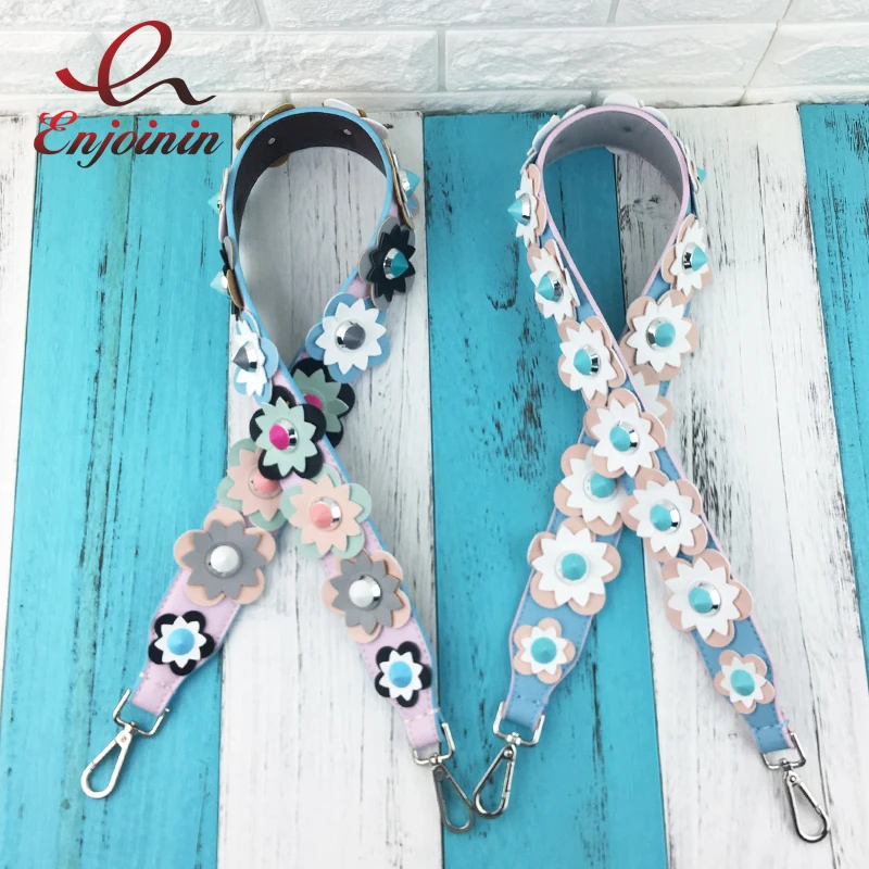 

Fashion style design Makarong color rivets flowers stitching color ladies handbag belt shoulder strap bag accessories bag parts