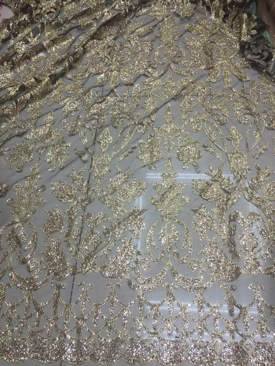 

High quality African sequins French Embroided Net Lace fabric GOLD African mesh Lace fabric 5yards/pc