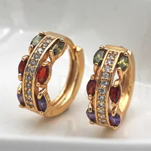 Новые массивные серьги-кольца для женщин, серьги золотого цвета с радужным цирконием, трендовые ювелирные изделия для свадебной вечеринки, подарок