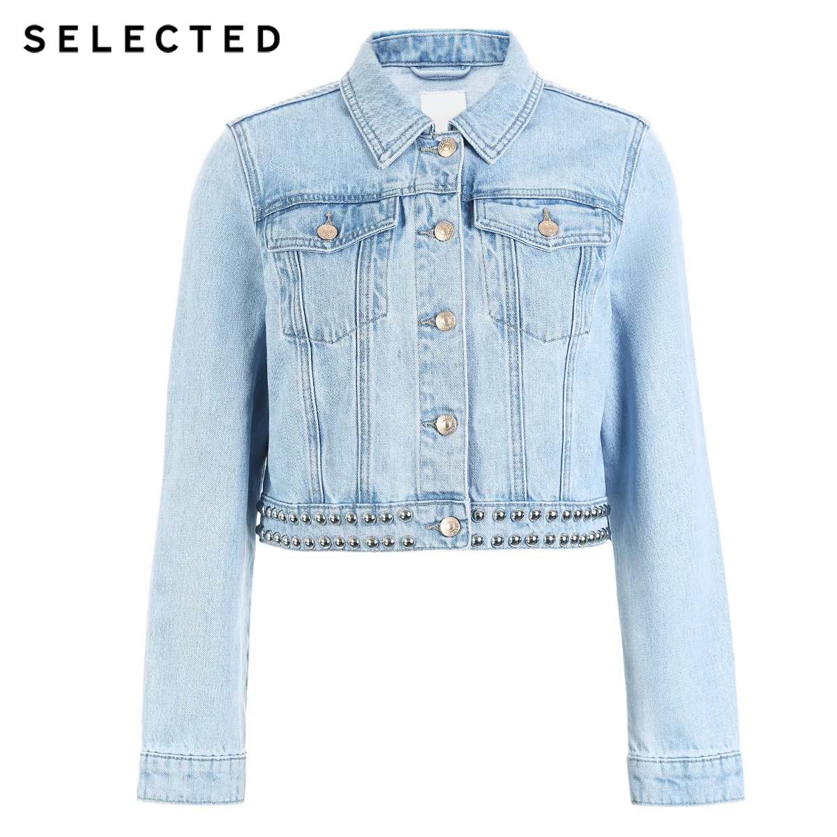 wonderful SELECTED Women's 100% Cotton Rivet Short Denim Jacket C419157502
