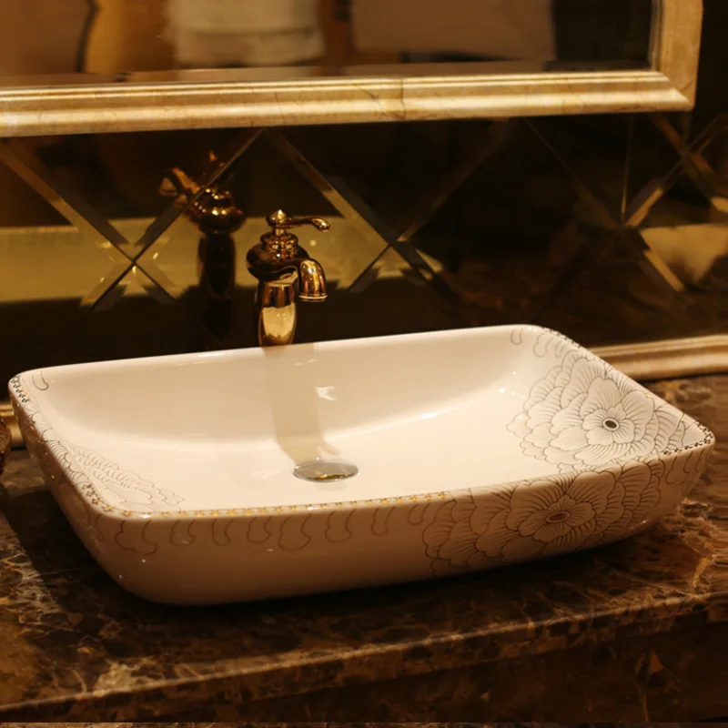 

Porcelain Bathroom ceramic counter top sink Rectangular wash basin popular in europe art basin lavabo ceramic hand wash sink