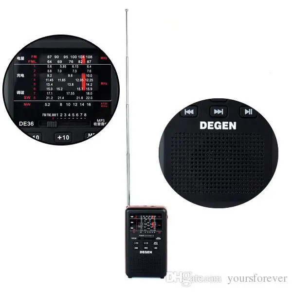 DEGEN DE36 FM стерео FM1-2/MW/SW1-8 Полнодиапазонный мировой приемник mp3-плеер радио-черный Y4238A