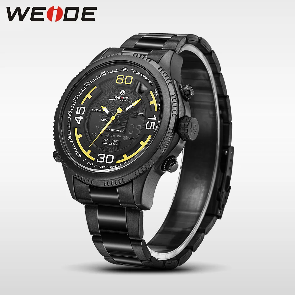 WEIDE оригинальные Роскошные спортивные часы из нержавеющей стали кварцевые с ЖК