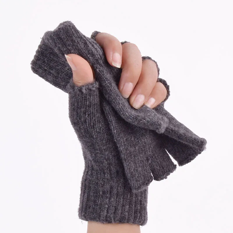 Шерстяные зимние мужские и женские перчатки, вязаные эластичные перчатки без пальцев, теплые перчатки без пальцев