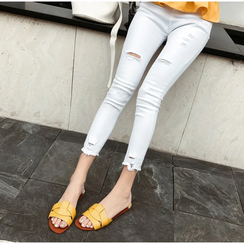 Women Slippers Slides Outdoor Ladies Flats Pu Leather Comfy Chic Soft Casual Elegant Summer Woman Fashion Shoes