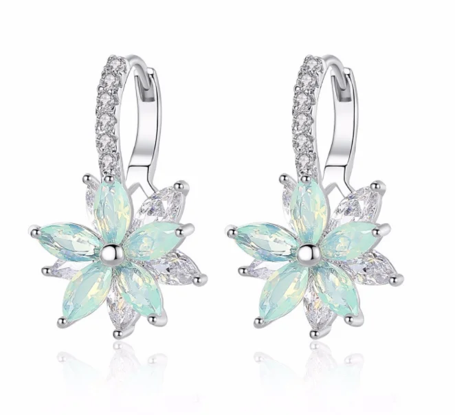 

Cute Romantic Lovely Clear Stone Flower Convenient Simple Earrings Copper Cubic Zirconia For Women Party