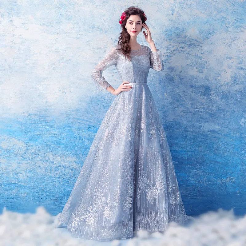 

New Arrival Women Spring Fall Sweet A-line Floor Length High Waist Round Neck Spring Dress AKN-069