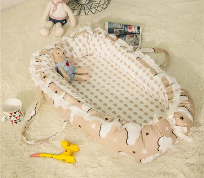Детские кроватки принт хлопок бионический кровать, пригодная для стирки Многофункциональный туристическая детская кроватка кровать с Бампер новорожденных портативная детская кроватка - Цвет: Золотой