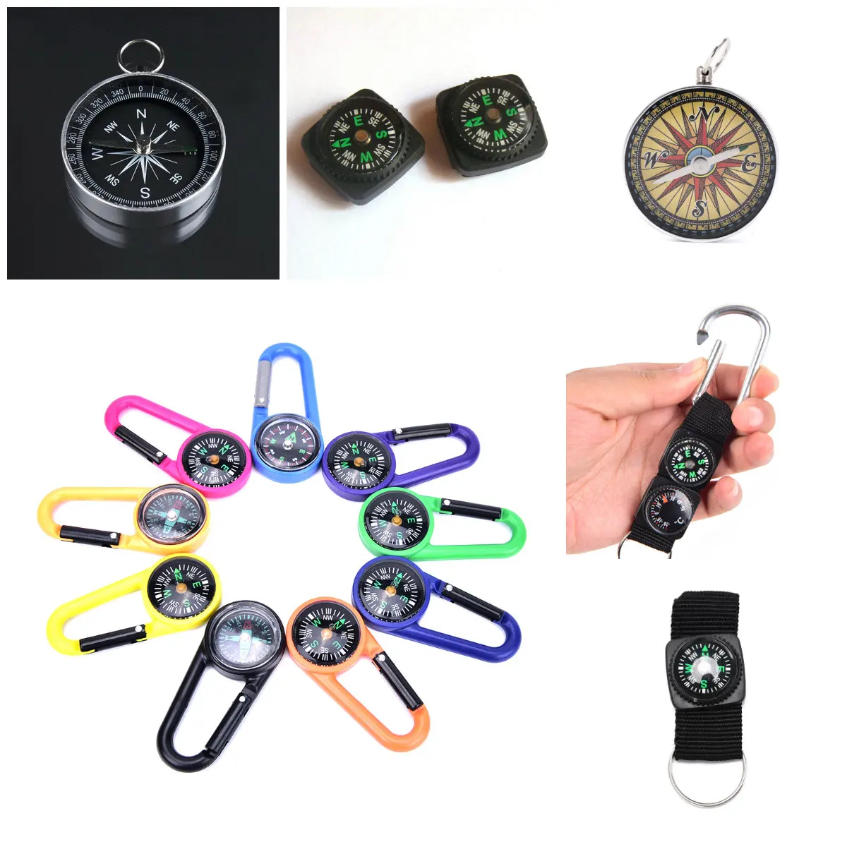 

Multifunction Mini Survival Keychain Compass Outdoor Camping Hiking Finding Way Thermometer Utility Gear Compass