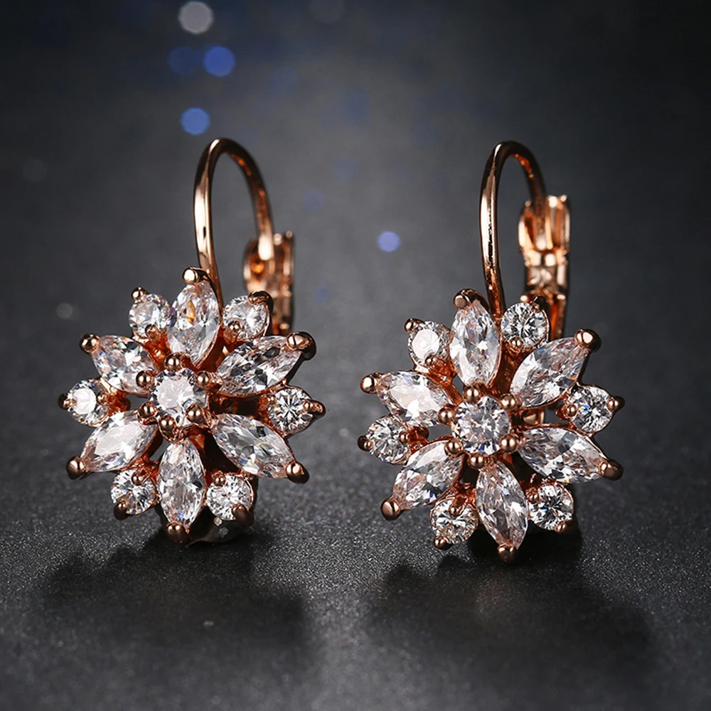 

New temperament luxury crystal simple geometric flowers women earrings fashion charm rose gold women jewelry Earrings oorbellen