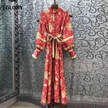 High Quality New 2019 Autumn Long Dress Women Vintage National Style Print Tunic Buttons Long Sleeve Maxi Dress Long Party Lady halloween fire print long sleeve tunic dress