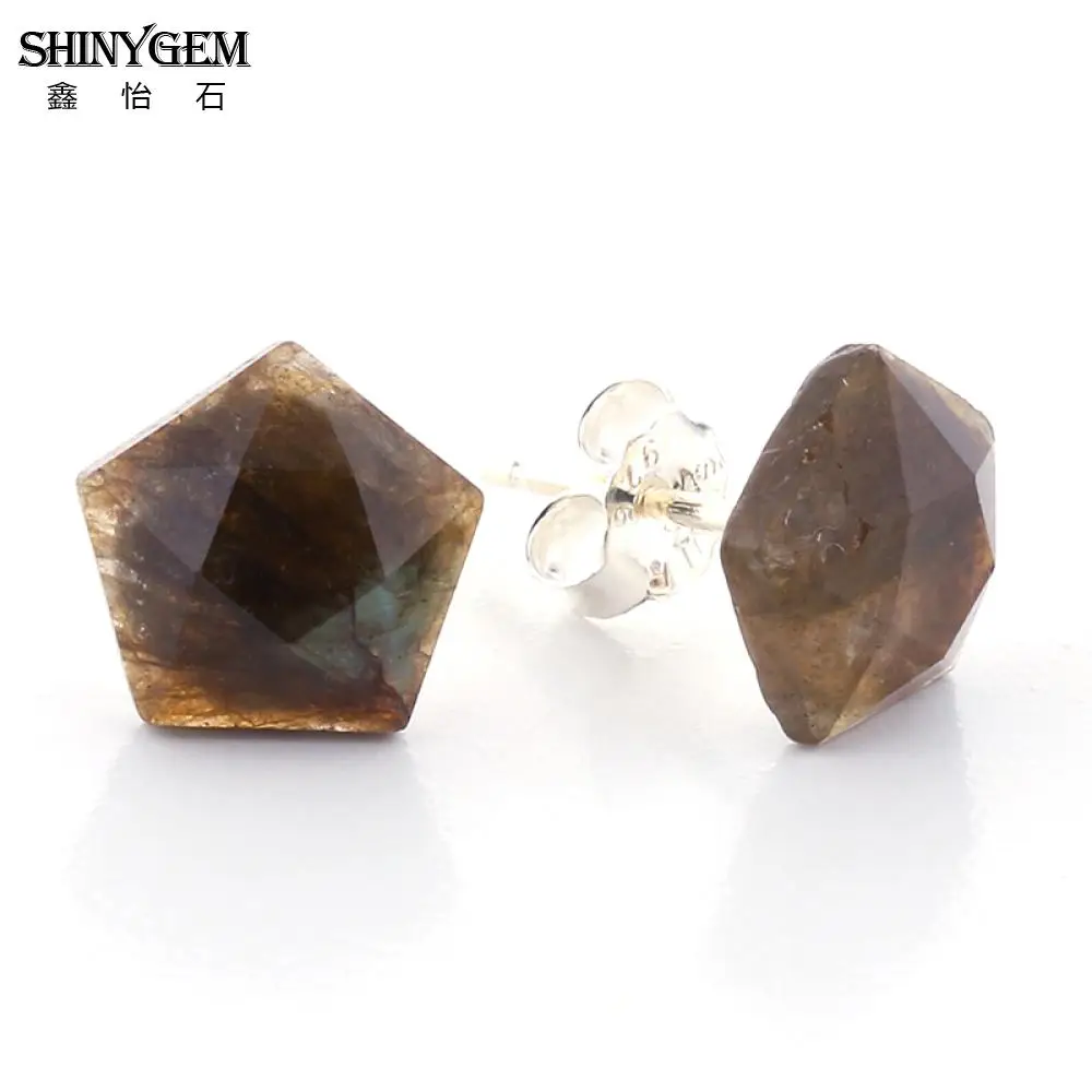 

ShinyGem Faceted Labradorite Star Earrings 925 Sterling Silver Stud Earrings Natural Green Labradorite Stone Earrings For Women