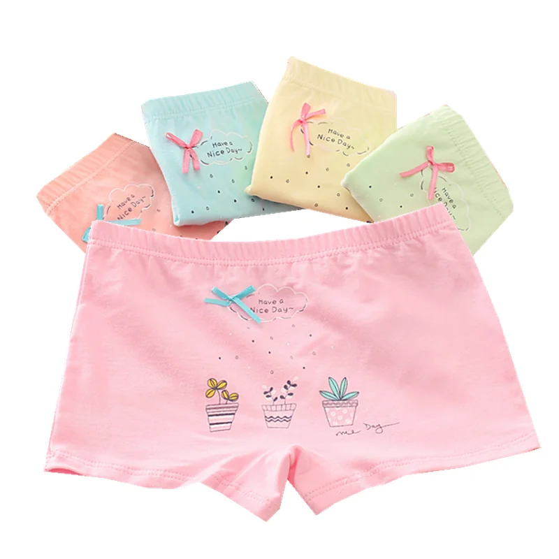 

4Pc/lot Girls Soft Flat Angle Underwear Baby Pure Cotton Underpant Cure Cotton Boxers Underwear for 2 To 12 Years