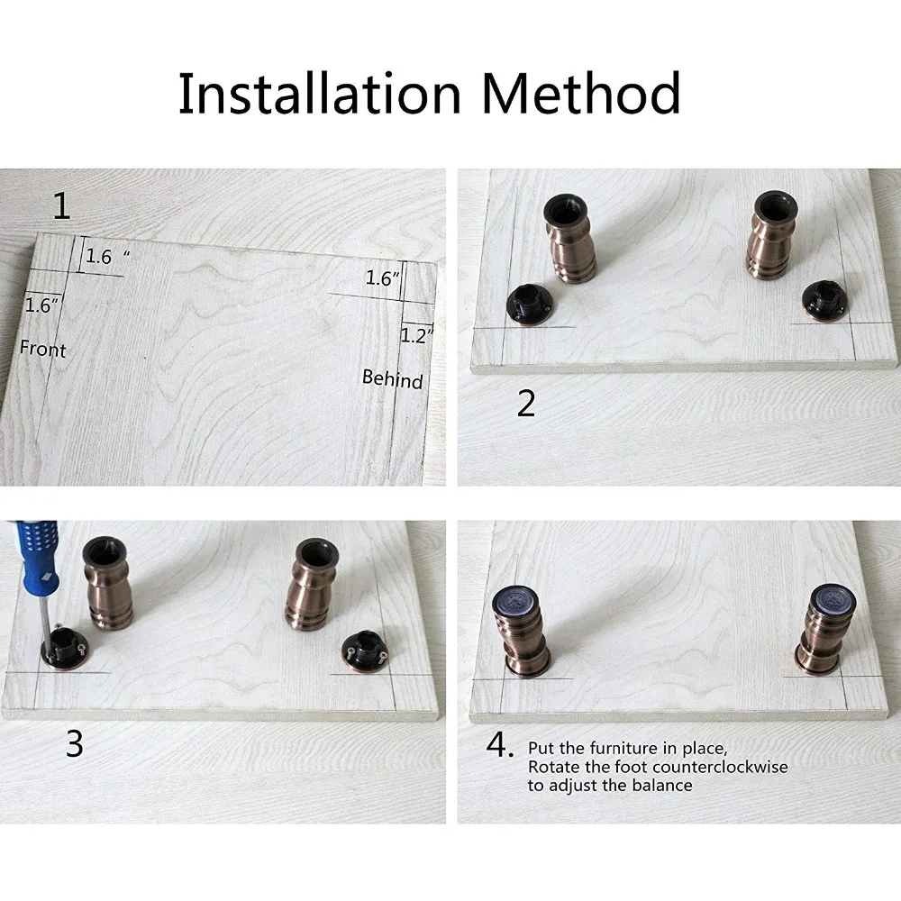 4 шт 4 "-4 2/5" Алюминиевый сплав Тяжелая прочная мебель ножки с прозрачным резиновым ковриком регулируемая высота Ретро Медь